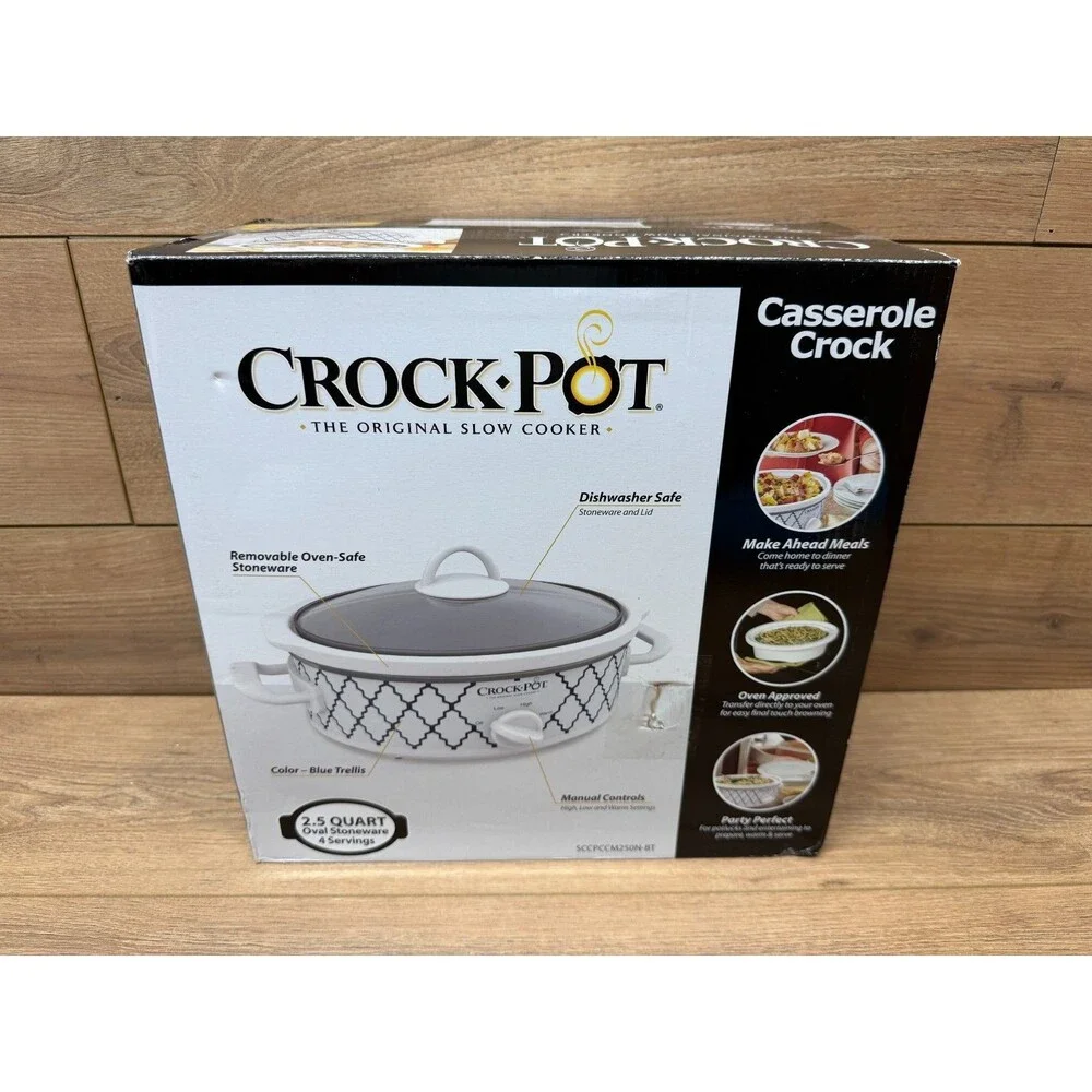 Crock-Pot 2.5-Quart Casserole Crock Slow Cooker, White/Blue (Blue Trellis)